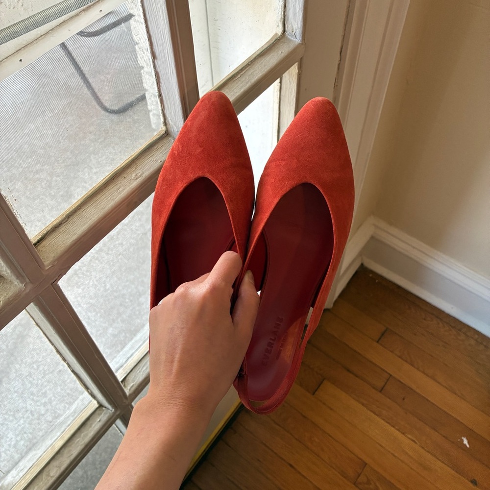 everlane orange suede slingback shoes